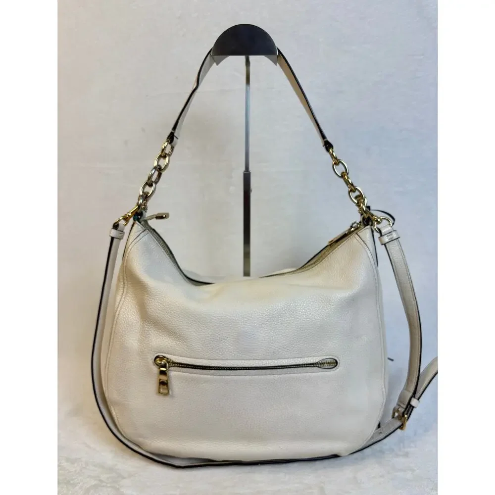 Authentic Coach Cream Leather Stardust Crystal Rivet Elle Hobo Shoulder Bag